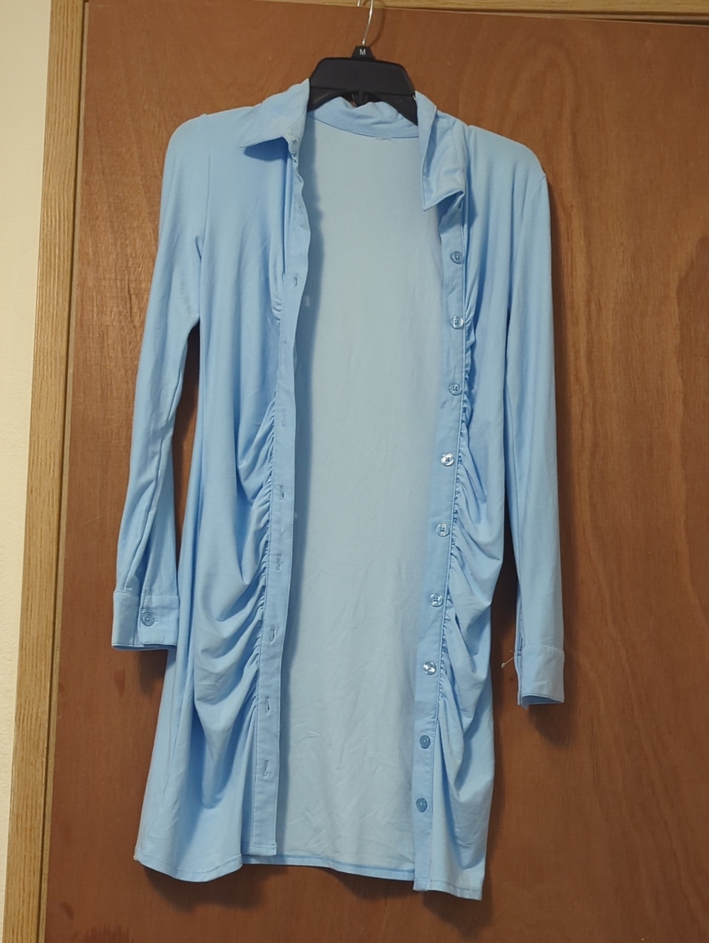 Light Blue Button-Front Long Cardigan